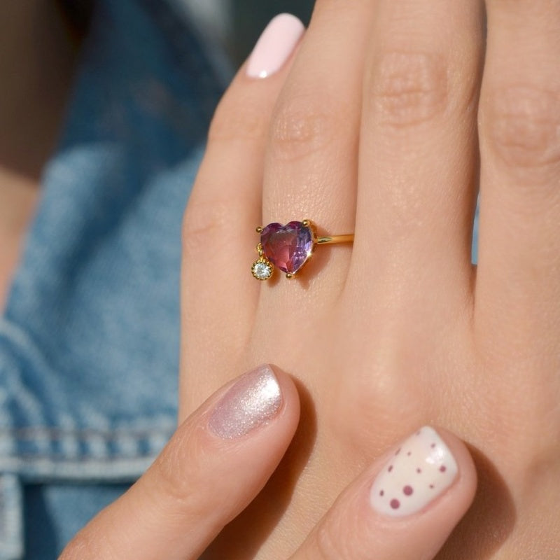 Adjustable Heart Ring, Vintage Rings, Anniversary Ring,Statement Ring, Adjustable Ring, Rings for Women Pink, Purple