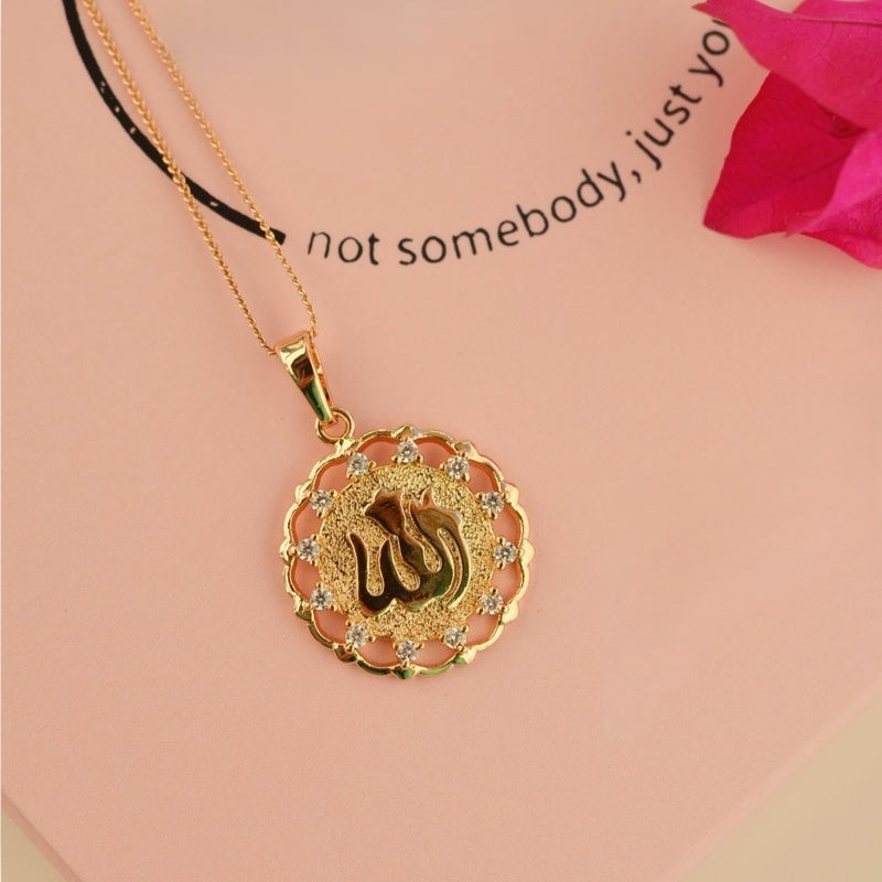 Allah Necklace Gold Allah Pendant Necklace Embellished Stones Gold Necklace Islamic Jewelry