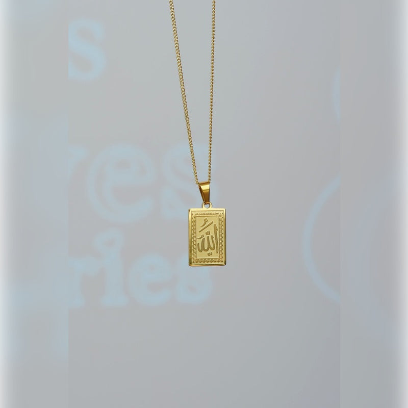 Allah Necklace Rectangular Square Allah Pendant Necklace Gold Allah Necklace Gold Necklace Islamic Jewelry