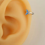 Blue Butterfly Ring Piercing for Helix, Forward Helix, Tragus, and Cartilage Blue Stones Silver Colour