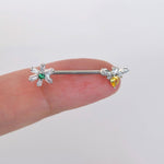 Flower Nipple Piercing and Bee Nipple Piercing Nipple Barbells Nipple Bar Body Piercing Bridge Barbells Body Jewelry Silver