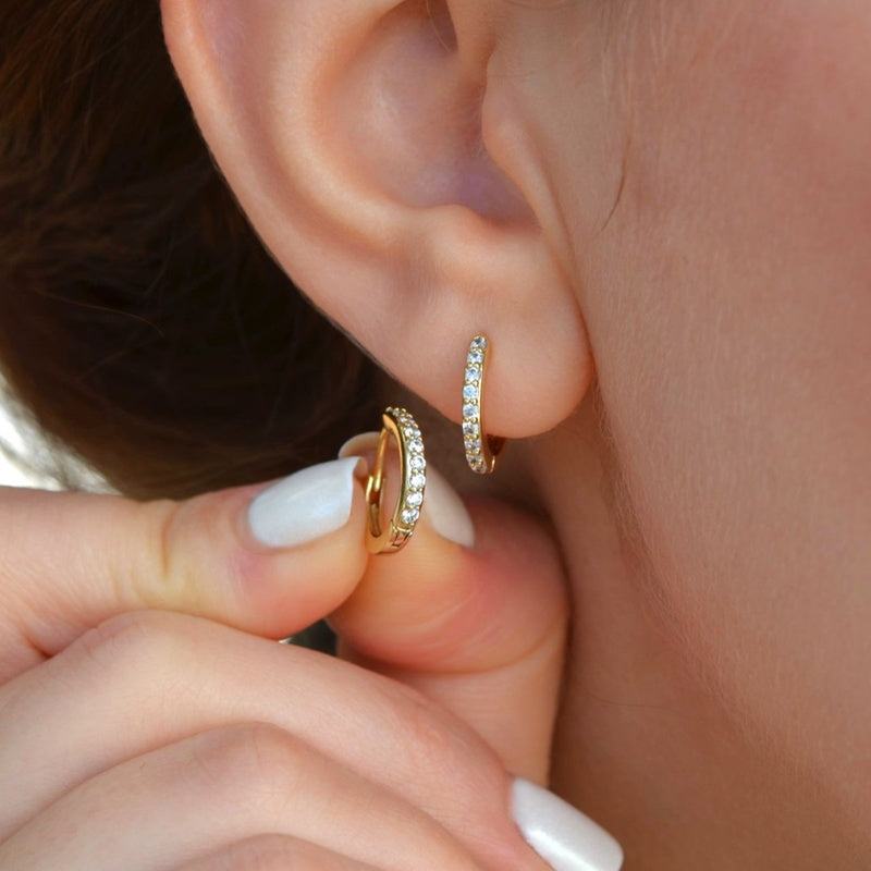 Mini Stone Hoop Earrings Huggie Hoop Earrings Stoned Hoop Earrings Silver Medium Hoop Earrings Gold Hoops Earring Set Gold Earrings