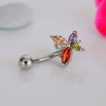 Steel Butterfly Belly Bar, Belly Piercing, Colorful Belly, Navel Piercing, Navel Bar, Birthstone Piercing Silver Color