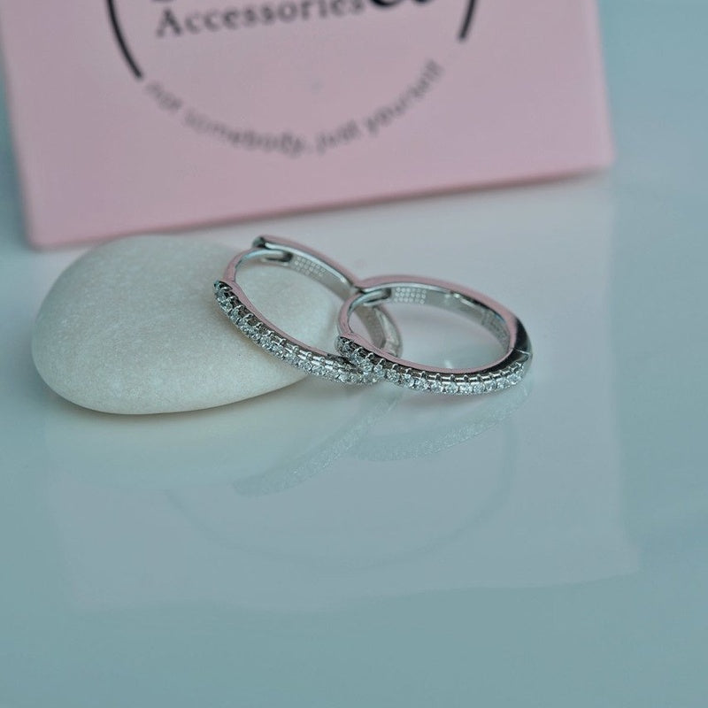 Hoop Earrings Stoned Huggie Hoop Earrings Midi Hoop Earrings Silver Hoops Earring set Silver Earrings