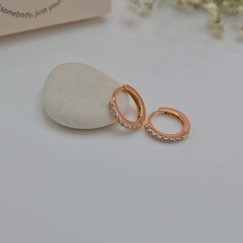 Huggie Hoop Earrings Stoned Hoop Earrings Rose Gold Medium Hoop Earrings Rose Gold Hoops Earring set Rose Gold and Gold Multicolour