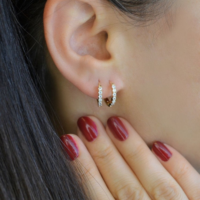 Huggie Hoop Earrings Stoned Hoop Earrings Rose Gold Medium Hoop Earrings Rose Gold Hoops Earring set Rose Gold and Gold Multicolour