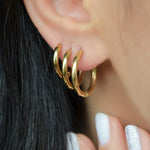 Hoop Earrings Earring Set Triple Set Earrings - 3 Pcsr 12mm 15mm 17mm Gold and Silver