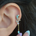 Water Green Stone Wobbly Helix Piercing Cartilage Earring Dangle Earrings Dangling Earrings Gift For Her Chain Gold Silver