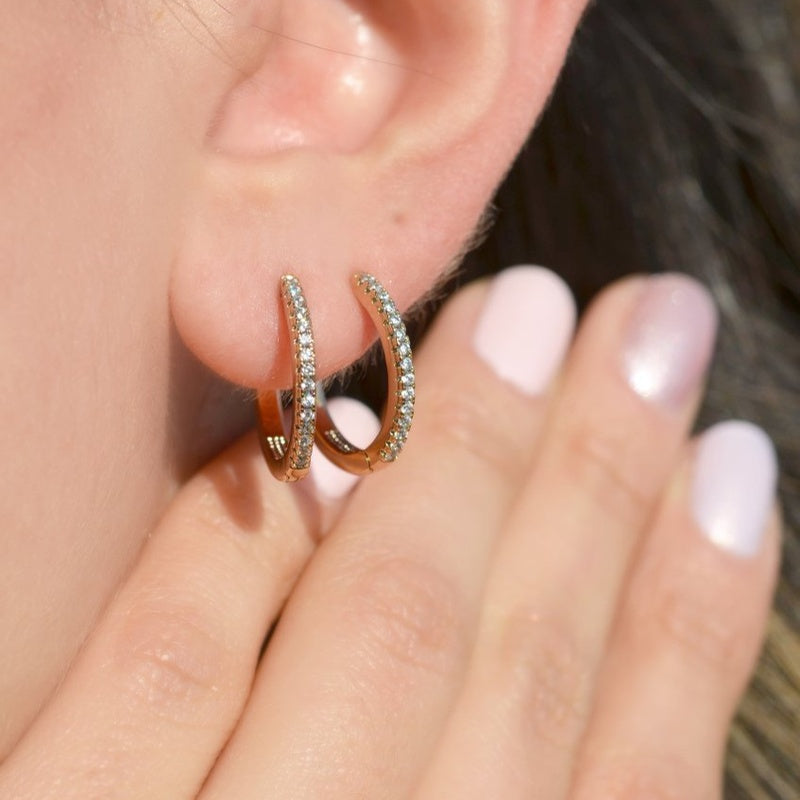 Hoop Earrings Stoned Huggie Hoop Earrings Midi Hoop Earrings Gold Hoops Earring set Gold Earrings