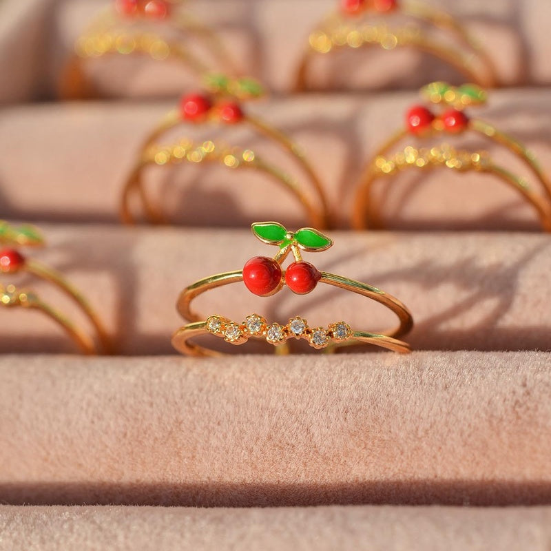 Cherry Ring - Adjustable Vintage Ring Knuckle Joint  Gold Ring Silver Ring Cute Ring Women Ring