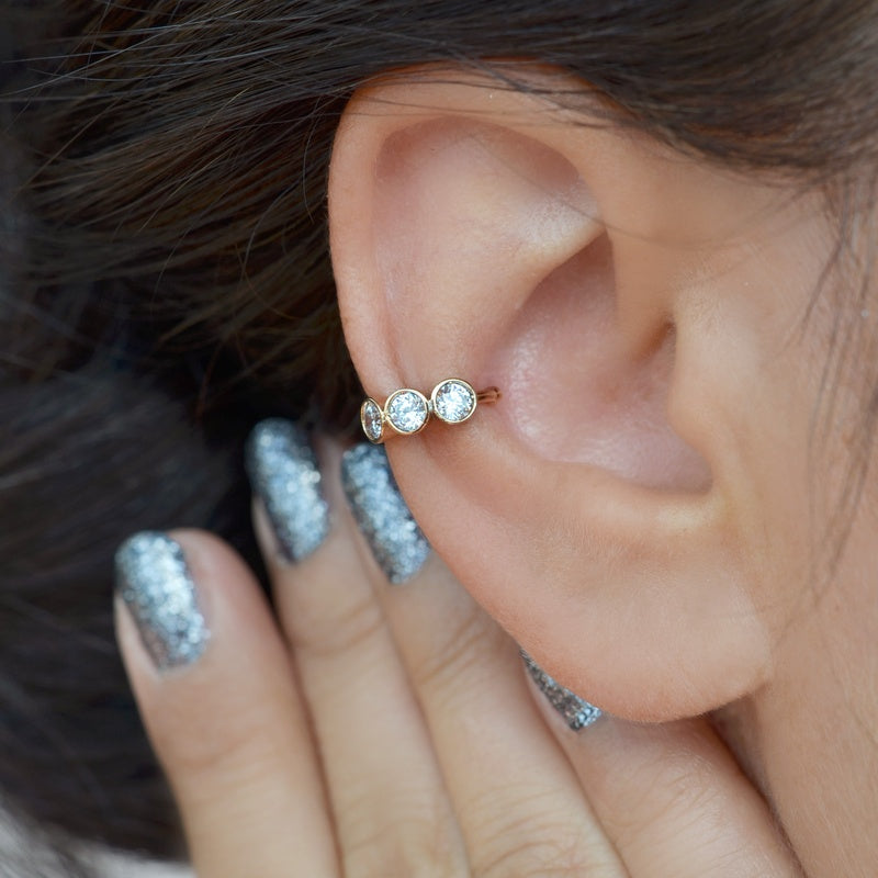 Compression Stone Cartilage Earrings Ear Cuff with Zircon Stone  Gold Silver