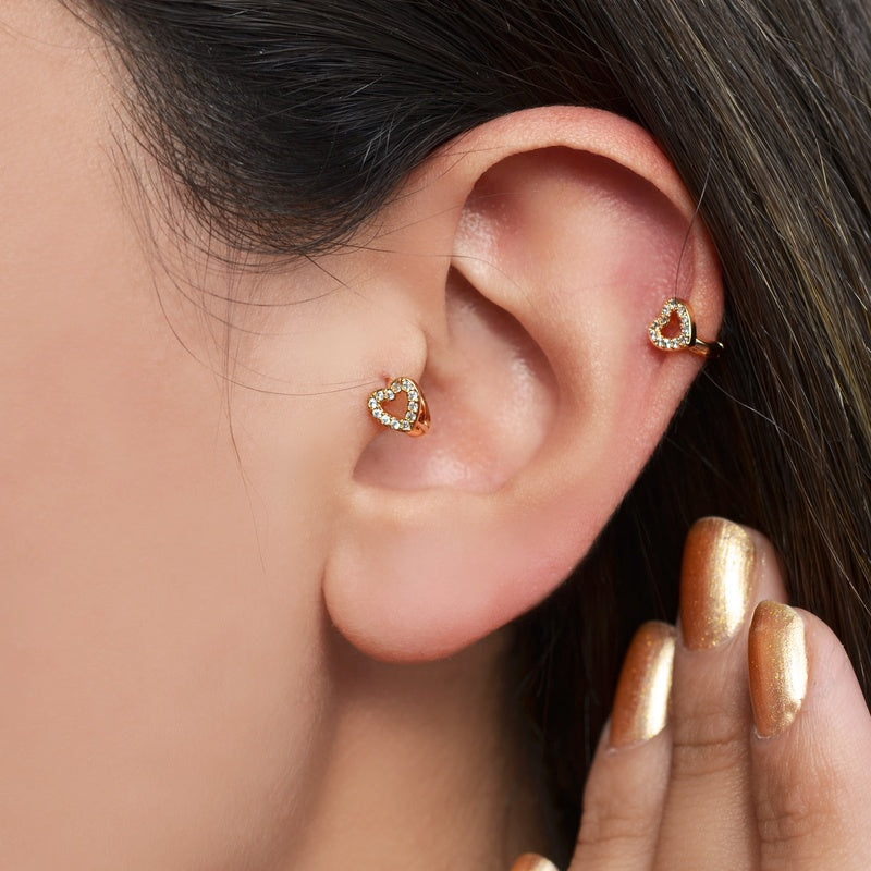 Heart Mini Earring Minimalist Earrings,  Tragus Piercing Gold and Silver  Colour Gift For Her Gold Silver