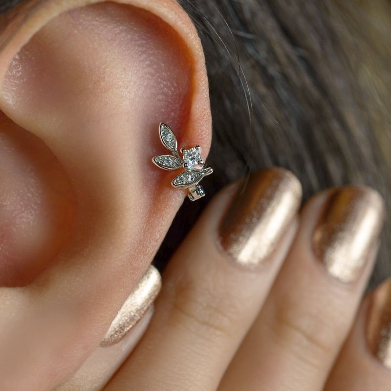 Leaf Piercing Leaf Hoop Ring Tragus Piercing Helix Cartilage Piercing Earring Gift For Her  Gold Silver