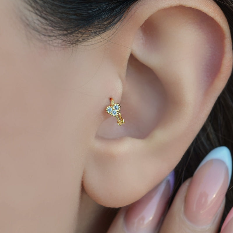 Mini Heart Earring, Heart Earringa, Minimalist Earrings Tragus Piercing for Helix, Cartilage, and Lobe Silver Gold Gift For Her