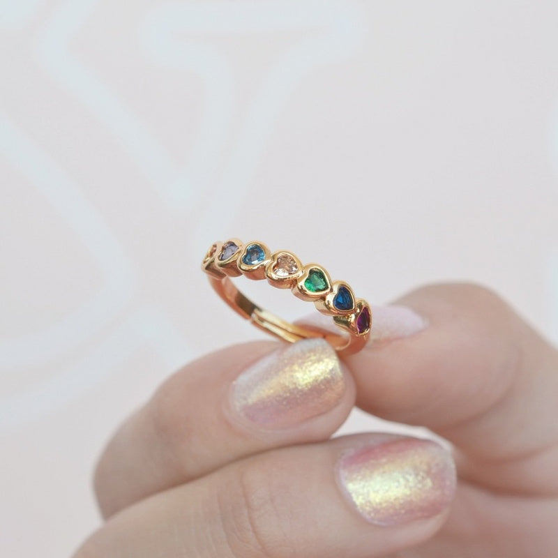 Colorful Heart Ring,  Vintage Rings, Stacking Rings, Knuckle Ring, Minimalist Rings, Adjustable Ring