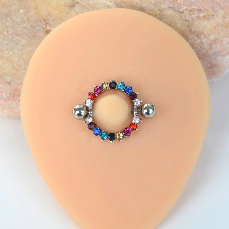 Multicoloured Ring Nipple Piercing Nipple Barbells Nipple Bar Body Piercing Bridge Barbells Body Jewelry Silver