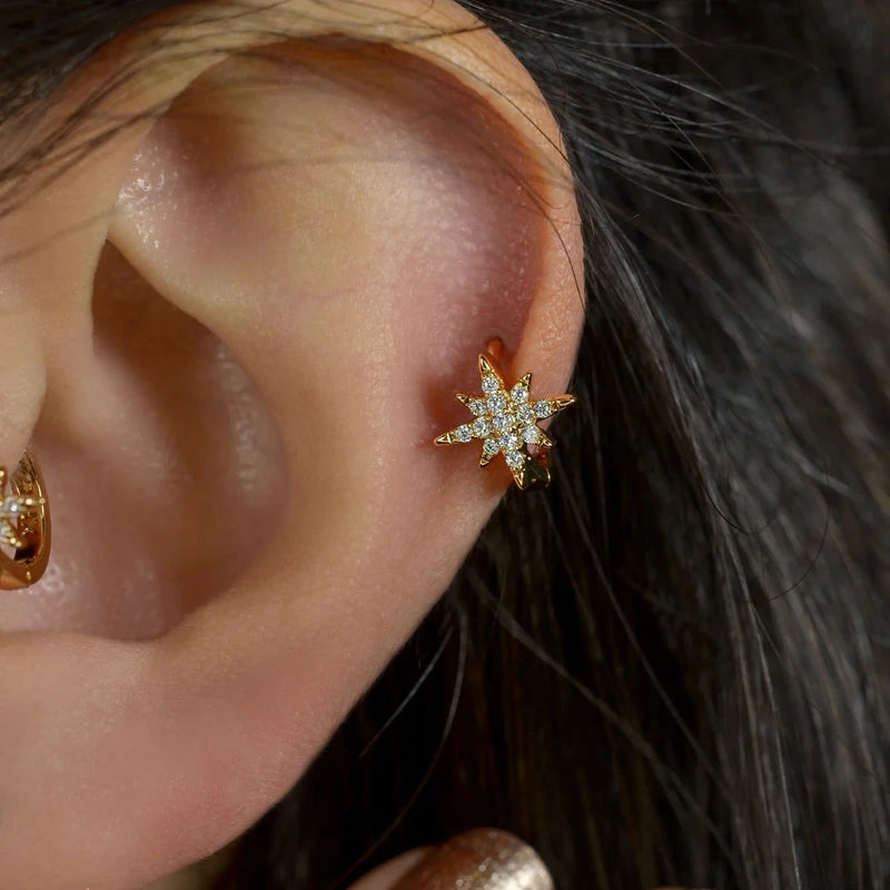 North Star Earring Ring Tragus Piercing Helix Cartilage Earrings Upper Lobe Hoop Earrings Gift For Her