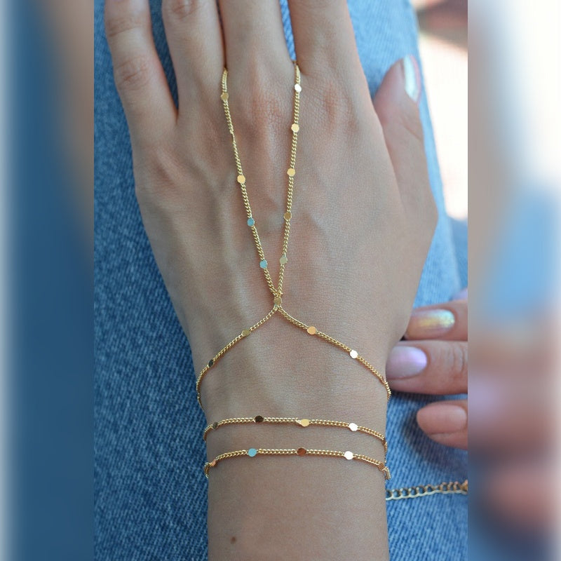 Gold Hand Chain, Dainty Hand Chain, Finger Chain Bracelet, Minimalist Jewellery Slave Chain Ring Bracelet