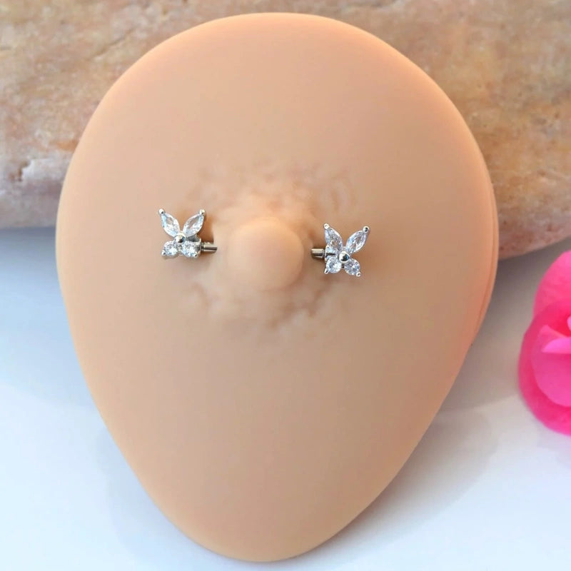 Butterfly Charm Butterfly Nipple Piercing Nipple Barbells Nipple Bar Body Piercing Bridge Barbells Body Jewelry Silver
