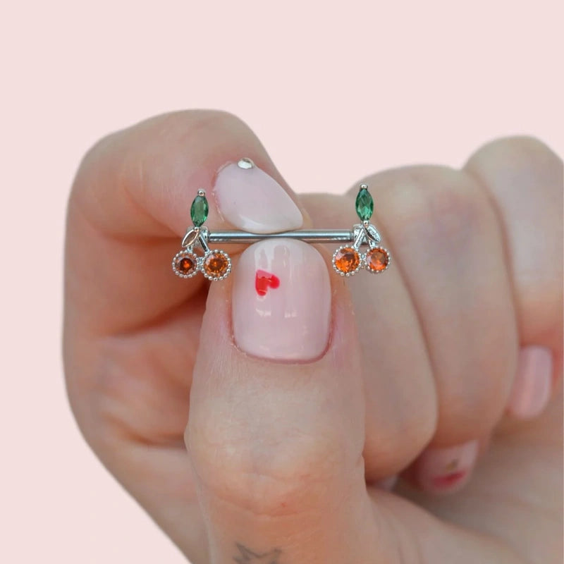 Cherry Piercing Fruit Piercing  Nipple Piercing Nipple Barbells Nipple Bar Body Piercing Bridge Barbells Body Jewelry Silver