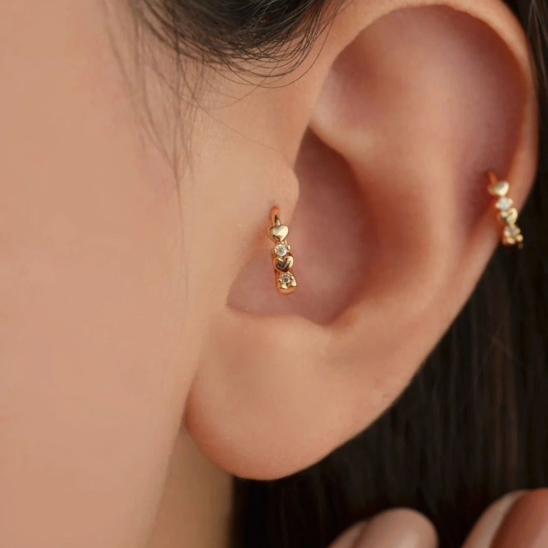 Thin Earring, Mini Heart Earrings,  Minimalist Earring,  Tragus Piercing Helix Piercing Cartilage Earrings Gold Silver